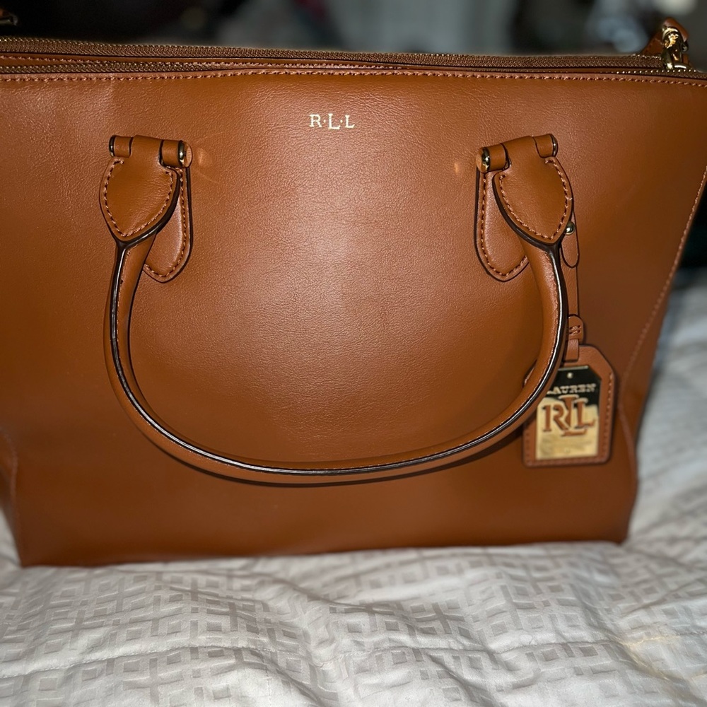Ralph Lauren Tan Newbury Leather Satchel